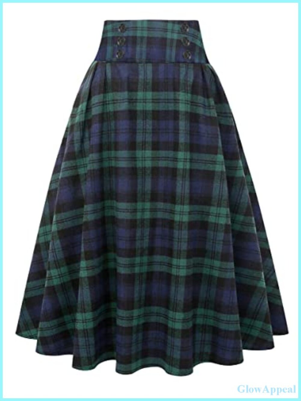 Plaid High Waist A-Line Pleated Midi Skirt with Pockets